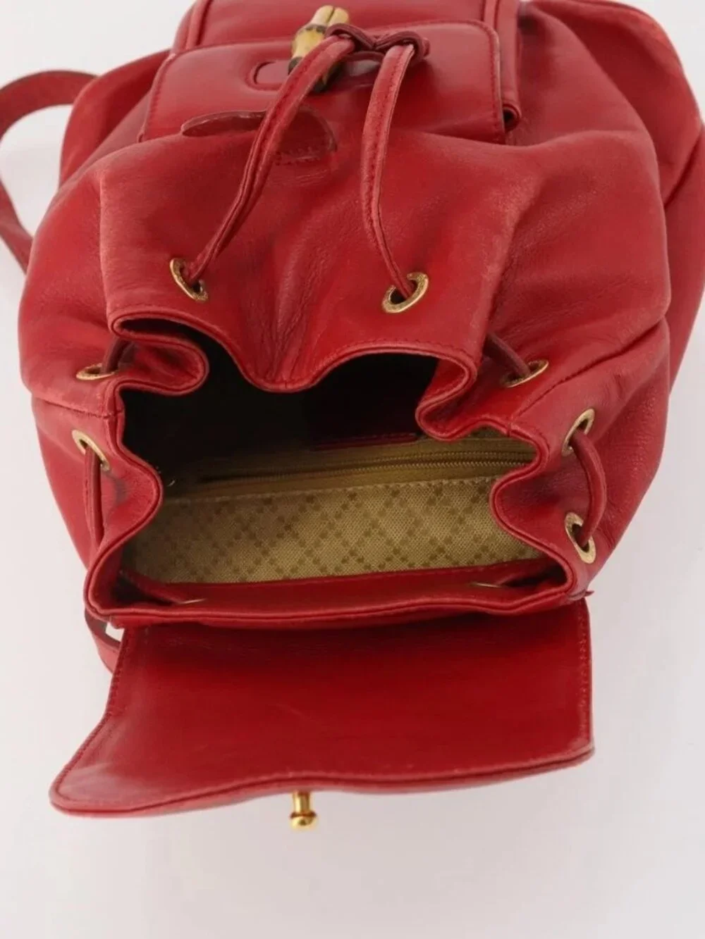 GUCCI Bamboo Backpack Leather Red Gold 003 1705 0030 Auth YKZ946